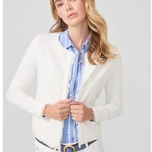 J. McLaughlin Women's White Frayed Open Front Cotton Marie Cardigan Size M